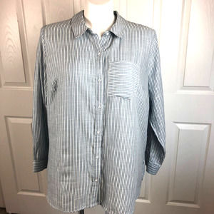 William Rast Blue Striped Women's Blouse Cotton Long Sleeve Size 2X NEW!